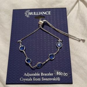 Swarovski Brilliance-blue and white crystal, silver adjustable bracelet. NWT $25